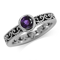 natural african amethyst 925 sterling silver stack stackable filigree ring size 4