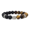 natural lava stone/tiger eye stone essential oil diffuser bracelet - silver buddha head buddhist prayer beads mala meditation protection healing jewelry