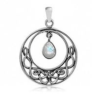 natural moonstone 925 sterling silver celtic knot drop dangle pendant