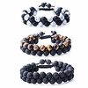 natural stone bracelet mens black lava rock bracelet tiger eye gemstone bracelet yoga essential oil bracelet charm gift (3 pcs a set)