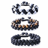 natural stone bracelet mens black lava rock bracelet tiger eye gemstone bracelet yoga essential oil bracelet charm gift (3 pcs a set)
