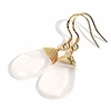 natural stone wire wrap dangle drop earrings gold plated 925 sterling silver hook jewelry for women,  (rose-quartz spoon)