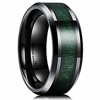 nature 8mm mens black tungsten carbide wedding ring green wood inlaid comfort fit 10.5