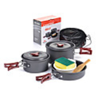 Naturehike Camping Cookware Mess Kit Set 9pcs Portable Aluminium for 2 - 3 person Outdoor Camping / Hiking Hunting Outdoor Travel 2 Camping Pot 1 Bamboo Shovel 3 Bowl 1 Soup Ladle 1 Camping