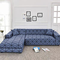 Navy Grid Print Dustproof All-powerful Slipcovers Stretch L Shape Sofa Cover Super Soft Fabric Couch Cover Sofa Furniture Protector with One Free Boster Case miniinthebox