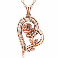 necklace for girlfriend wife sterling silver rose gold love heart rose flower jewelery necklace for women her