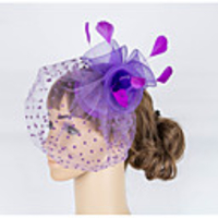 Net Headdress with Feather / Floral 1 Piece Wedding / Anniversary Headpiece