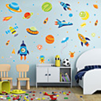 New Cartoon Stickers Space Star Rocket Self Adhesive Wall Stickers Creative Children