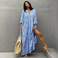 new european and american cotton printed long skirt beach blouse vacation gown bikini swimsuit outer blouse sunscreen shirt women miniinthebox
