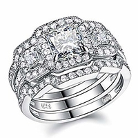 newshe engagement wedding ring set for women 925 sterling silver 3pcs princess white aaa cz size 12