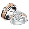 newshe wedding rings set for him and her women mens tungsten bands sterling silver cz rose gold size 8amp;6