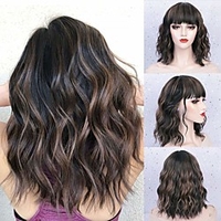 Nnzes Short Bob Wigs for Women Natural Wavy Wig with Bangs for Girls Shoulder Length Light Blue Color Hair for Cosplay Wear 14 Inches Synthetic Heat Resistant Hair miniinthebox