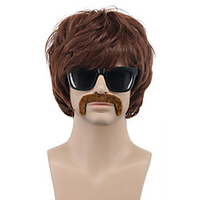 No glasses 70s 80s Mens Wig Brown Short Rocker Singer Star Mustache Beard wig Sonny Hippie Halloween Cosplay Wig miniinthebox