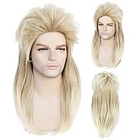 No glasses Blonde 80s Rock Style Mullet Cosplay wig Synthetic Long Natural Wavy Wigs for Man and Woman miniinthebox