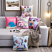 Nordic Pop Cartoon Cushion Cover Home Decorative Pillows Animals Car Sofa Throw Pillows Linen Print Custom Pillowcase