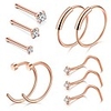 nose rings,  22g nose pin studs 1.5mm 2mm 2.5mm fake nose ring ear lip hoop jewelry,  rose gold