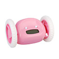 Novelty Run-Around Wake-Up-Catch-Me Digital Alarm Clock on Wheels (Pink)