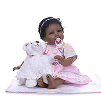 NPKCOLLECTION 24 inch Reborn Doll Baby Girl Gift Hand Made Artificial Implantation Brown Eyes Oxford Cloth Silica Gel 3/4 Silicone Limbs and Cotton Filled Body with Clothes and Accessories for Girls
