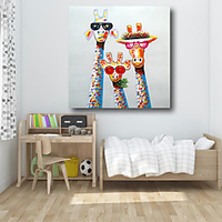 Nursery Oil Painting Hand Painted Square Animals Pop Art Comtemporary Modern Stretched Canvas miniinthebox
