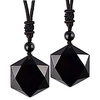 obsidian/tiger-stone natural stone amulet hexagram pendant necklace for him/her couples men women