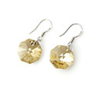Octagon Crystal And 925 Sterling Silver With Platinum Plated Earrings