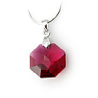 Octagon Crystal And 925 Sterling Silver With Platinum Plated Pendant - Red