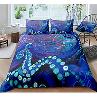 Octopus Print 3-Piece Duvet Cover Set Hotel Bedding Sets Comforter Cover with Soft Lightweight Microfiber,  Include 1 Duvet Cover,  2 Pillowcases for Double/Queen/King(1 Pillowcase for Twin/Single)