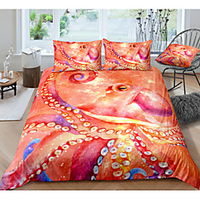 Octopus Print 3-Piece Duvet Cover Set Hotel Bedding Sets Comforter Cover with Soft Lightweight Microfiber,  Include 1 Duvet Cover,  2 Pillowcases for Double/Queen/King(1 Pillowcase for Twin/Single)