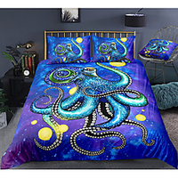 Octopus Print 3-Piece Duvet Cover Set Hotel Bedding Sets Comforter Cover with Soft Lightweight Microfiber,  Include 1 Duvet Cover,  2 Pillowcases for Double/Queen/King(1 Pillowcase for Twin/Single)