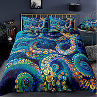 Octopus Print 3-Piece Duvet Cover Set Hotel Bedding Sets Comforter Cover with Soft Lightweight Microfiber,  Include 1 Duvet Cover,  2 Pillowcases for Double/Queen/King(1 Pillowcase for Twin/Single) miniinthebox
