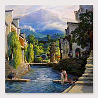 Oil Painting Hand Painted - Abstract Landscape Modern Stretched Canvas