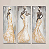 Oil Painting Hand Painted - Abstract People Modern Rolled Canvas (No Frame) / Three Panels