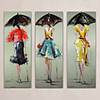 Oil Painting Hand Painted - Abstract People Modern Rolled Canvas (No Frame) / Three Panels
