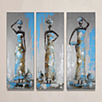 Oil Painting Hand Painted - Abstract People Modern Rolled Canvas (No Frame) / Three Panels