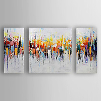 Oil Painting Hand Painted Abstract Modern Stretched Canvas / Three Panels With Stretched Frame