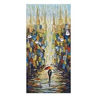 Oil Painting Hand Painted Vertical Architecture Modern Rolled Canvas (No Frame) miniinthebox