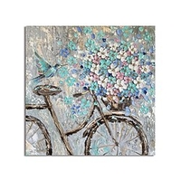 Oil Painting Handmade Hand Painted Wall Art Abstract Flowers and Bike Canvas Painting Home Decoration Decor Stretched Frame Ready to Hang miniinthebox