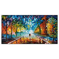 Oil Painting Handmade Hand Painted Wall Art Abstract Rain Street Tree Lamp Knife Landscape Home Decoration Decor Rolled Canvas No Frame Unstretched miniinthebox