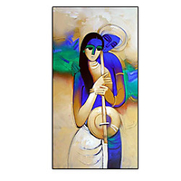 Oil Painting Handmade Hand Painted Wall Art Contemporary Abstract Indian Couple Portrait Home Decoration Decor Rolled Canvas No Frame Unstretched miniinthebox