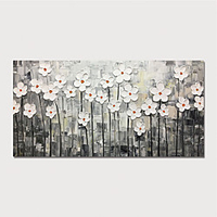Oil Painting Paint Handmade Abstract White Flowers Canvas Art Modern Art with Stretcher Ready to Hang With Stretched Frame