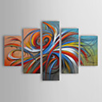 Oil Painting Paints Handmade Abstract Colorful Circles Hand-painted Canvas Five Panels Ready to Hang With Stretched Frame