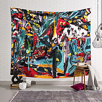 Oil Painting Style Wall Tapestry Art Deco Blanket Curtain Hanging Home Bedroom Living Room Dormitory Decoration Polyester Abstract Graffiti