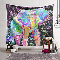 Oil Painting Style Wall Tapestry Art Decor Blanket Curtain Hanging Home Bedroom Living Room Decoration Polyester Animal Elephant