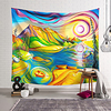 Oil Painting Style Wall Tapestry Art Decor Blanket Curtain Hanging Home Bedroom Living Room Decoration Polyester Landscape River Boat Mountain Cloud
