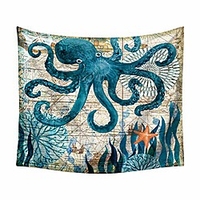 Oil Painting Style Wall Tapestry Art Decor Blanket Curtain Hanging Home Bedroom Living Room Decoration Seabed Animal Hippocampus Octopus Turtle Whale