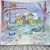 Oil Painting Style Wall Tapestry Art Decor Blanket Curtain Hanging Home Bedroom Living Room Decoration Snow House Christmas Santa Claus Holiday Party