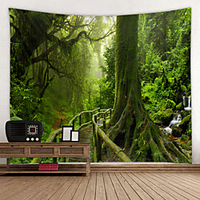 Old Wood Trail With Moss Digital Printed Tapestry Classic Theme Wall Decor 100% Polyester Contemporary Wall Art Wall Tapestries Decoration