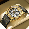 OLEVS Mechanical Watch for Men Analog Automatic self-winding Luminous Hole Stylish Waterproof Hollow Engraving Noctilucent Alloy Genuine Leather Creative miniinthebox