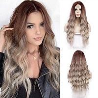 Ombre Blonde Wig Middle Part Blonde Wigs for Women Long Wavy Wig Heat Resistant Synthetic Wig Natural Looking Daily Party Use 26 Inch miniinthebox