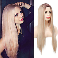 Ombre Green Wig Long Straight Wigs with Black Roots Fancy Dress Cosplay Synthetic Hair Wigs for Women miniinthebox
